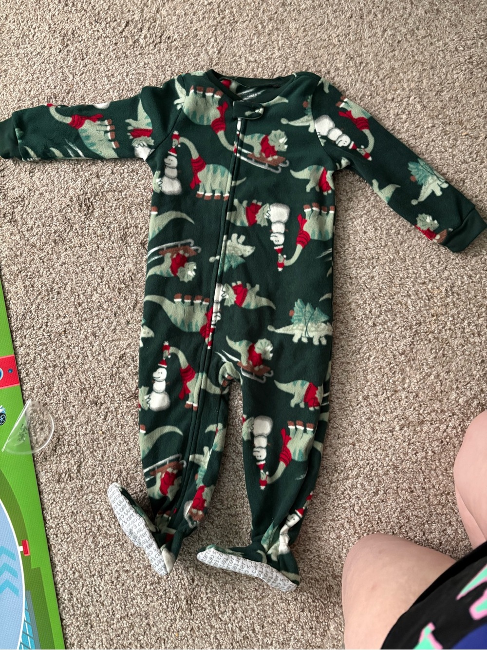Kids Green Dino Fleece One-Piece Pajamas